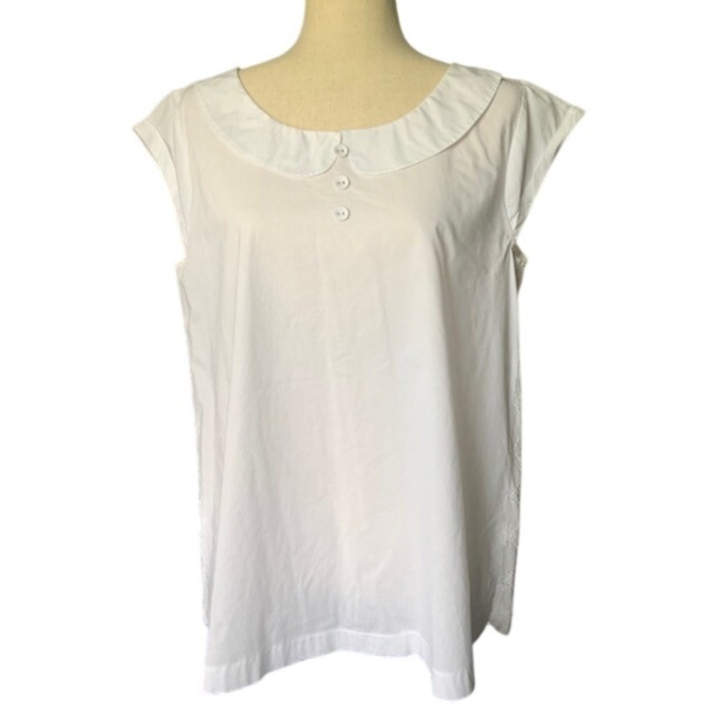 Cottagecore White Eyelet Blouse L Peter Pan Collar Boho Prairie Top